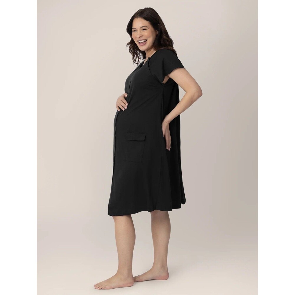 Kindred Bravely Labor & Delivery Gown Birthing Nursing Black S/M/L Pockets Cozy